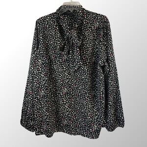 Simply Be Heart Animal Print Secretary Bow Blouse  Plus Size 2X US 18 Tie Neck